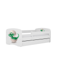 Lit enfant blanc bébé dino avec tiroir avec matelas 80x180cm - 