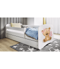 Lit enfant ours en peluche blanc fleurs avec tiroir avec matelas 80x180cm - 