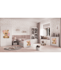 Lit enfant ours en peluche blanc fleurs avec tiroir avec matelas 80x180cm - 