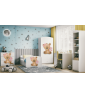 Lit enfant ours en peluche blanc fleurs avec tiroir avec matelas 80x180cm - 