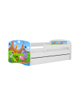 Lit enfant safari savane blanc avec tiroir et matelas 80x180cm - 