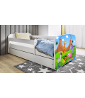 Lit enfant safari savane blanc avec tiroir et matelas 80x180cm - 
