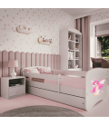 Lit enfant fée blanche avec papillons avec tiroir avec matelas 80x180cm - 