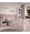 Lit enfant fée blanche avec ailes avec tiroir avec matelas 80x180cm - 