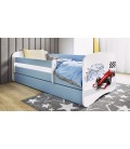 Lit enfant bleu circuit formule 1 avec tiroir avec matelas 70x140cm - 