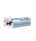 Lit enfant bleu circuit formule 1 avec tiroir avec matelas 80x180cm - 