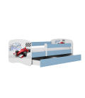 Lit enfant bleu circuit formule 1 avec tiroir avec matelas 80x180cm - 