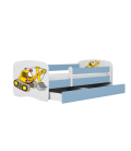 Lit enfant tractopelle chantier bleue avec tiroir avec matelas 80x180cm - 