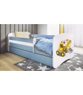 Lit enfant tractopelle chantier bleue avec tiroir avec matelas 80x180cm - 