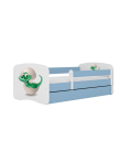 Lit enfant bleu bébé dino avec tiroir avec matelas 80x180cm - 