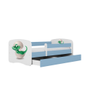 Lit enfant bleu bébé dino avec tiroir avec matelas 80x180cm - 