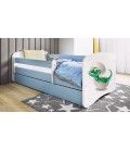 Lit enfant bleu bébé dino avec tiroir avec matelas 80x180cm - 