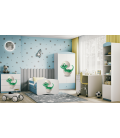 Lit enfant bleu bébé dino avec tiroir avec matelas 80x180cm - 