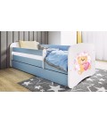 Lit enfant nounours bleu papillons avec tiroir avec matelas 80x180cm - 