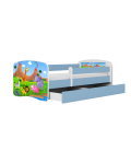 Lit enfant bleu safari savane avec tiroir et matelas 80x180cm - 