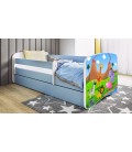 Lit enfant bleu safari savane avec tiroir et matelas 80x180cm - 