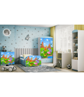 Lit enfant bleu safari savane avec tiroir et matelas 80x180cm - 