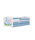 Lit enfant bébé éléphant bleu avec tiroir avec matelas 80x180cm - 