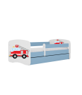 Lit enfant bleu camion pompiers avec tiroir avec matelas 80x180cm - 