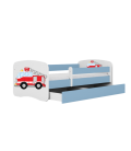 Lit enfant bleu camion pompiers avec tiroir avec matelas 80x180cm - 