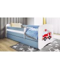 Lit enfant bleu camion pompiers avec tiroir avec matelas 80x180cm - 
