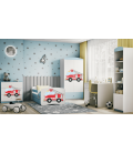 Lit enfant bleu camion pompiers avec tiroir avec matelas 80x180cm - 