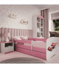 Lit enfant voiture de course rose avec tiroir et matelas 70x140cm - 