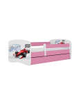 Lit enfant circuit formule 1 rose avec tiroir avec matelas 70x140cm - 