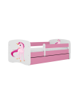 Lit enfant licorne rose avec tiroir et matelas 70x140cm - 