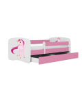 Lit enfant licorne rose avec tiroir et matelas 70x140cm - 