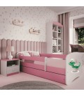 Lit enfant rose bébé dino avec tiroir avec matelas 70x140cm - 