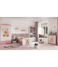 Lit enfant ours en peluche rose fleurs avec tiroir avec matelas 70x140cm - 