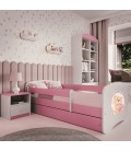 Lit enfant nounours rose papillons avec tiroir avec matelas 70x140cm - 
