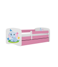 Lit enfant bébé éléphant rose avec tiroir avec matelas 70x140cm - 