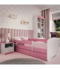 Lit enfant rose sans motif avec tiroir avec matelas 80x180cm - 