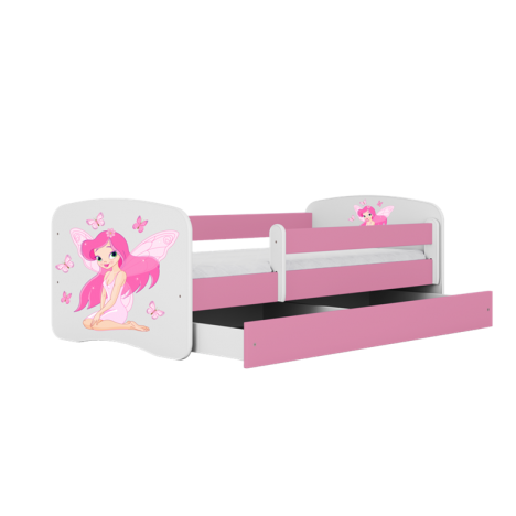 Lit enfant fée rose avec papillons avec tiroir 80x180cm - 