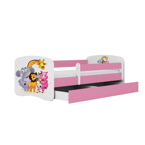 Lit enfant rose zoo avec tiroir 80x180cm - 