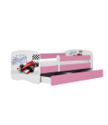 Lit enfant circuit formule 1 rose avec tiroir avec matelas 80x180cm - 