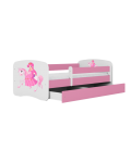 Lit enfant rose princesse sur cheval avec tiroir avec matelas 80x180cm - 