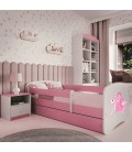 Lit enfant rose princesse sur cheval avec tiroir avec matelas 80x180cm - 