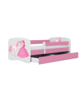 Lit enfant rose princesse cheval avec tiroir avec matelas 80x180cm - 