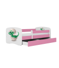 Lit enfant rose bébé dino avec tiroir avec matelas 80x180cm - 