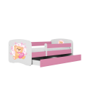 Lit enfant nounours rose papillons avec tiroir avec matelas 80x180cm - 