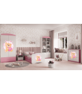 Lit enfant nounours rose papillons avec tiroir avec matelas 80x180cm - 