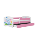 Lit enfant bébé éléphant rose avec tiroir avec matelas 80x180cm - 