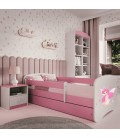 Lit enfant fée rose avec papillons avec tiroir avec matelas 80x180cm - 