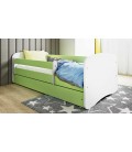 Lit enfant vert sans motif avec tiroir et matelas 70x140cm - 