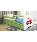 Lit enfant camion pompiers vert avec tiroir 70x140cm - 