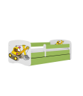 Lit enfant tractopelle chantier verte avec tiroir et matelas 70x140cm - 