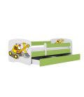 Lit enfant tractopelle chantier verte avec tiroir et matelas 70x140cm - 